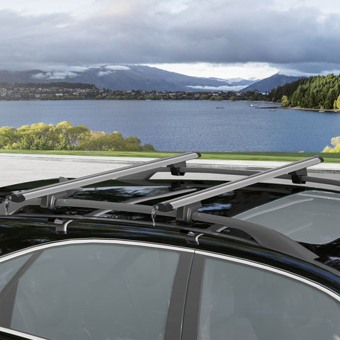 Rootz Lockable Car Carrier Bars - Roof Racks - Cargo Bars - Max 75kg Load - Aluminum - 125cm x 5.5cm x 7cm