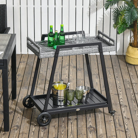 Rootz Grillwagen BBQ-Wagen Serving Trolley - Storage Trolley - Wheeled Storage Cart - Generous Two-Tier Design - Effortless Mobility - Stable and Secure - 79cm x 52cm x 82cm - Steel and PE Rattan