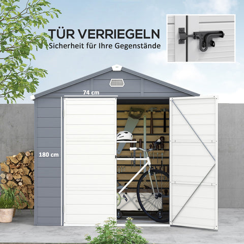Rootz Tool Shed - Garden Shed - Ventilated Storage - Moisture Resistant - 240cm x 190cm x 180/228cm - Grey