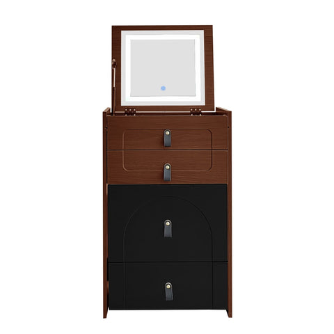 Rootz Dressing Table Set - Vanity Table - Makeup Table - LED Lighting - 50×40×115.6 cm - Elegant Design - Black+Brown