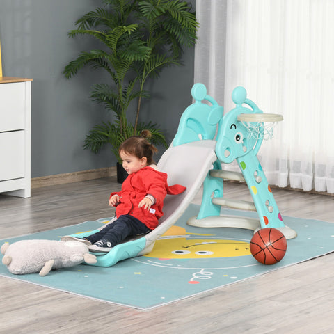 Rootz Children's Slide with Basketball Hoop - Foldable Toy Slide - Indoor Outdoor Fun - Non-Toxic HDPE - 147 x 82 x 85.5 cm