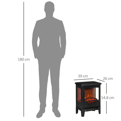 Rootz Electric Fireplace - Space Heater - Flame Stove - Adjustable Heat 1000W-2000W - 3-Sided View - 39x26x54.8cm - Black