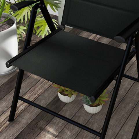 Rootz Set of 2 Folding Garden Armchairs - Patio Chairs - Outdoor Seating - Padded Headrest - 54 x 67 x 108 cm - Black