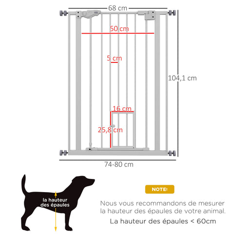 Rootz Pet Safety Gate - Dog Gate - Baby Gate - Automatic Closure - 104cm High - Adjustable 74-80cm Width