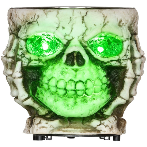 Rootz Halloween Skeleton Candy Bowl - Spooky Decoration - Glowing Green Eyes - Ghostly Howls - Battery Operated - Gray - Plastic - 16cm x 16cm x 14cm