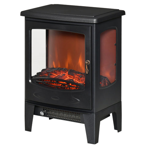 Rootz Electric Fireplace - Space Heater - Flame Stove - Adjustable Heat 1000W-2000W - 3-Sided View - 39x26x54.8cm - Black