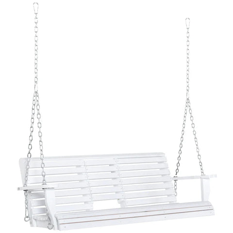 Rootz Hanging Bench - Hollywood Swing - With Folding Table And Cup Holders - Natural Wood - White - 150L x 75W x 53H cm