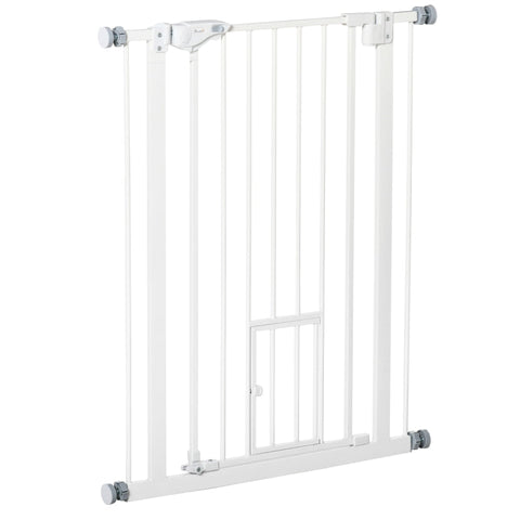 Rootz Door Gate with Cat Flap - Pet Safety Gate - Adjustable Pet Barrier - Maximum Security - Automatic Closing - One-Handed Operation - 68W x 91.4H cm - Steel and Plastic