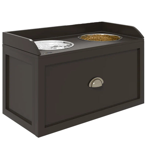 Rootz Feeding Station - Raised Feeding Bowls - 2 Feeding Bowls - 2 Stainless Steel Bowls - 1 Storage Space - Brown - 60 x 30 x 36 cm