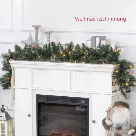 Rootz Christmas Garland - Light Up Festive Fir Garland - Warm White LEDs - Snowy Pine Cones & Red Berries - Flame Retardant - 1.8m x 30cm x 30cm