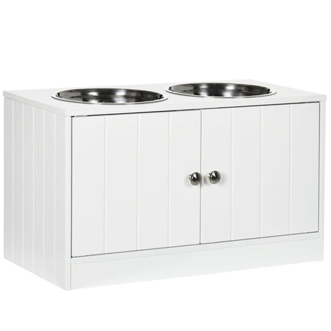Rootz Dog Feeding Station - Pet Feeding Station - Elevated Dog Feeder - Ample Storage - Secure Magnetic Doors - Hygienic Stainless Steel Bowls - 60L x 30W x 35.5H cm - MDF and Stainless Steel