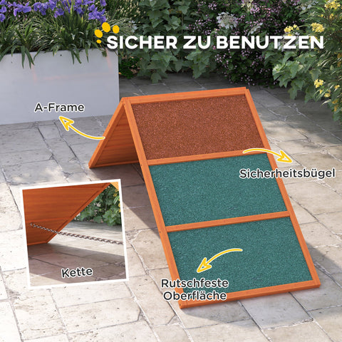 Rootz Agility Dog Ramp - Foldable & Adjustable Pet Ramp - Non-Slip Training Equipment - Fir Wood - 173 x 59 x 66 cm - Up to 40 kg - Orange/Green