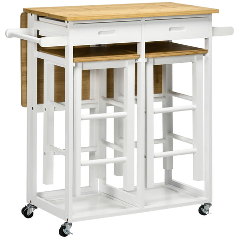 Rootz Folding Bar Table Set with Wheels - Space-Saving Bar Stools - 2 Drawers - Bamboo - 82.5cm x 75.5cm x 83.5cm