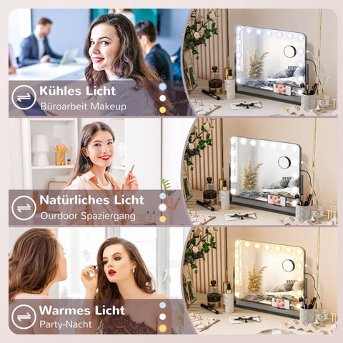 Rootz LED Hollywood Makeup Mirror - Cosmetic Vanity Mirror - Table Mirror - 14 LED Lights - Adjustable Brightness - Cell Phone Holder - USB Port - 62.5cm x 49.5cm x 14cm