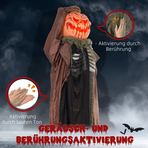 Rootz Animated Halloween Decoration - Skull Pumpkin Ghost - Pop-Up Head - Glowing Eyes - Eerie Howls - Easy Assembly - 65cm x 20cm x 183cm