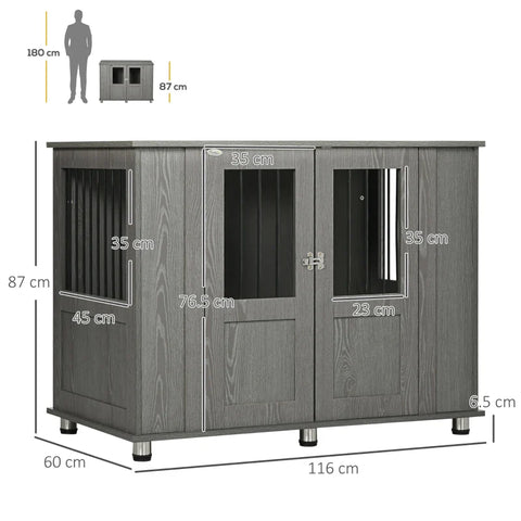 Rootz Dog Crate - 2 Doors - Including Lock - Medium And Large Dogs - Magnetic Door - Gray - 116 cm x 60 cm x 87 cm