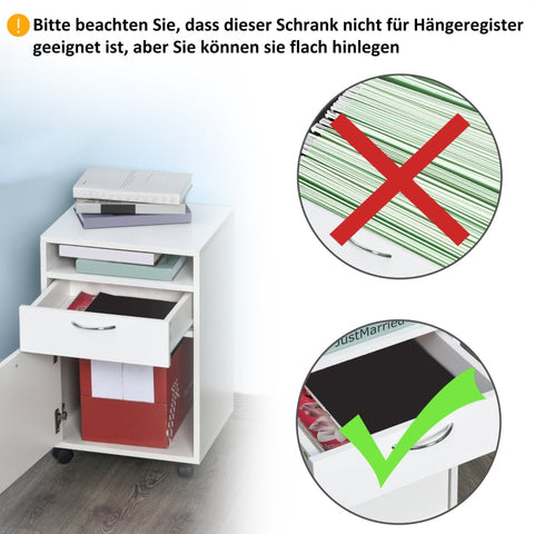 Rootz Rolling Storage Container - File Cabinet - Office Organizer - 1 Shelf - 1 Drawer - 1 Cupboard - Chipboard - 40cm x 35cm x 60cm
