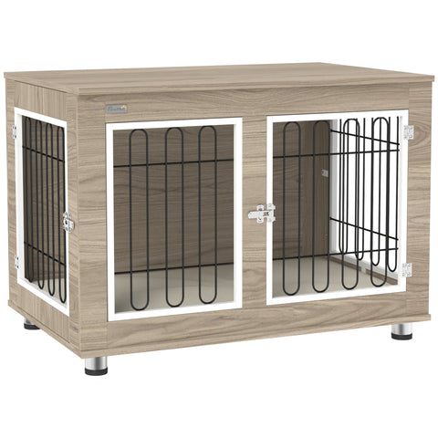 Rootz Indoor Dog Cage Side Table - Dog Kennel - Pet Crate - Double Door & Cushion - 90cm x 58cm x 65cm