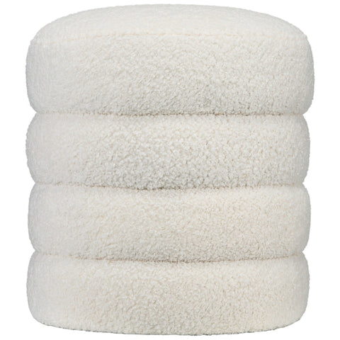Rootz Ottoman Stool - Footrest - Round Stool - Thick Foam Padding - Skin-Friendly Cover - Cream White - 40cm x 45cm - Steel Frame