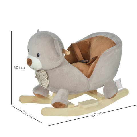 Rootz Rocking Horse Bear - Rocking Toy - Toddler Rocker - Built-in Chair & Safety Belt - 60cm x 33cm x 50cm - Grey Brown