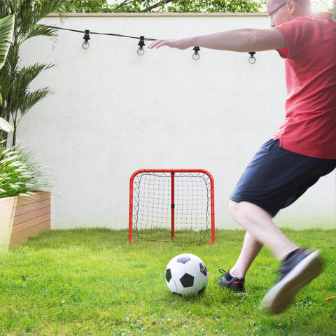 Rootz Football Rebounder Net - Foldable Rebound Wall - Adjustable Trainer - Boosts Ball Control - 78cm x 84cm x 65-78cm - Black-Red
