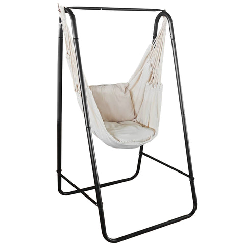 Rootz Garden Hanging Chair with Frame - Swing Chair - Hammock Seat - Comfortable Support - 90L x 85W x 153H cm