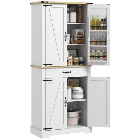 Rootz Kitchen Cabinet Buffet - Storage Unit - Modern Organizer - Adjustable Shelves - 76.5 x 40 x 181 cm White