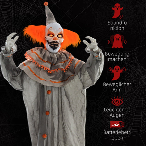 Rootz Halloween Clown Decoration - Animated Spooky Figure - Rotating Head - Glowing Eyes - Battery Operated - 65cm x 18cm x 183cm