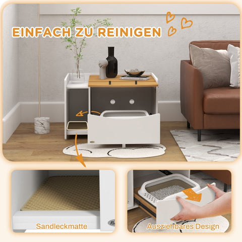 Rootz Cat Litter Box Cabinet - Stylish Cat House - Side Table - Extendable Cat Toilet - Sand Trap Mat - Chipboard - 78cm x 50cm x 51cm