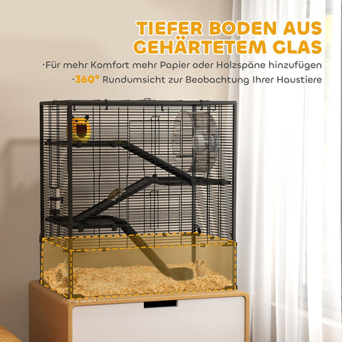 Rootz 4 Tier Hamster Cage - Rodent Enclosure - Small Animal Habitat - Tempered Glass - 78.5cm x 48.5cm x 80cm