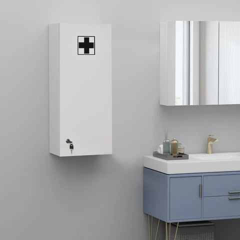 Rootz Medicijnkastje - Wandkast - Verstelbare Plank - EHBO - Kruisafsluitbaar - Badkamer - Keuken - Hal - Wit - 30 x 20 x 70 cm