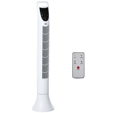 Rootz Quiet Swivel Column Fan - Tower Fan - Oscillating Fan - Remote Control - Ultra Quiet - 20cm x 91.5cm - White