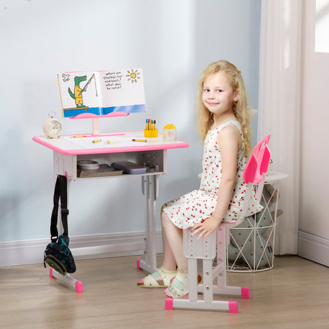 Rootz Children's Desk and Chair Set - Study Table - Kids Workstation - Height Adjustable - 60 x 45 x 90-102 cm - Pink