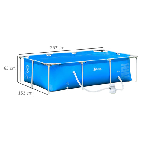 Rootz Rectangular Pool - Above Ground Swimming Pool - Metal Frame Pool - Easy Installation - 252L x 152W x 65H cm