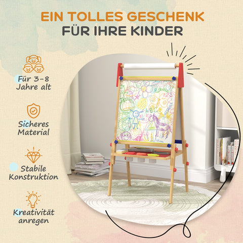 Rootz 3-in-1 Children's Easel - Chalkboard - Whiteboard - Creative Fun - 61L x 47W x 113H cm - Adjustable Height 95-110 cm - Includes Accessories