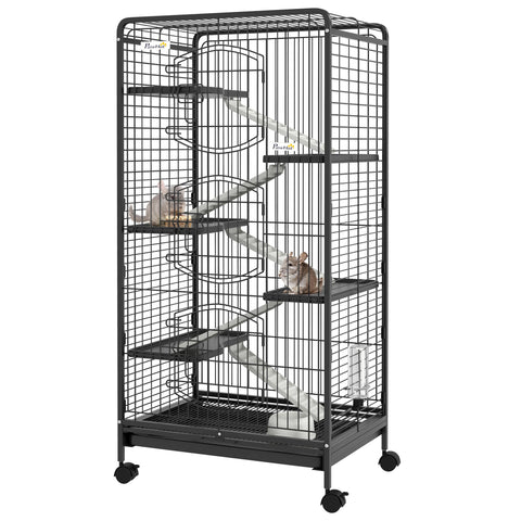Rootz Small Animal Cage - Pet Enclosure - Hutch - With Wheels & Ramps - Easy Access - 64cm x 43.5cm x 131cm