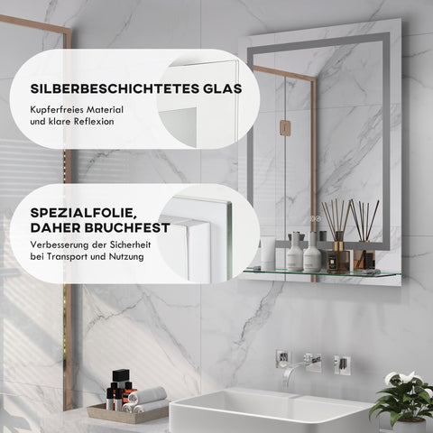 Rootz Bathroom Mirror LED Lighting - Illuminated Mirror - Lighted Vanity - Anti-Fog Function - 70cm x 50cm