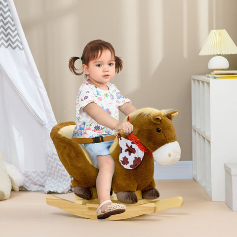 Rootz Rocking Horse - Rocking Animal - Toddler Ride-On - Safety Belt - 60L x 33W x 50H cm - Plush Cover - Neighing Function
