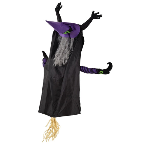 Rootz Flying Witch Halloween Decoration - Spooky Witch Prop - Hanging Witch Figure - Ideal for Haunted Houses - 90cm x 34cm x 170cm