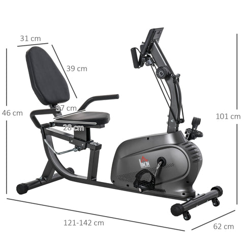 Rootz Reclining Exercise Bike - Home Trainer - Fitness Bike - LCD Display - Adjustable Seat & Resistance - 121-142L x 62W x 101H cm