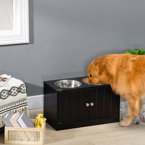 Rootz Elevated Feeding Station - Dog Feeder - Pet Food Stand - Stress-Relieving Design - 60L x 30W x 35.5H cm - 44L Storage Space - Black