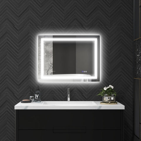 Rootz LED Bathroom Mirror - Wall Mounted Vanity Mirror - Makeup Mirror - Adjustable Lighting - Anti-Fog Technology - 80cm x 60cm x 4cm