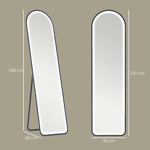 Rootz Full Length Mirror - Freestanding Mirror - Standing Mirror - Dimmable LED - 150cm x 40cm - Modern & Elegant Design for Living Room