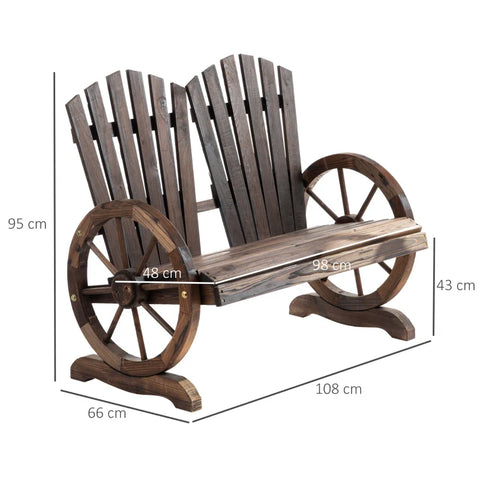 Rootz Garden Bench with Armrests - Bench - Garden Furniture - Rustic Bench - Solid Wood - Dark Brown - 108 x 66 x 95 cm