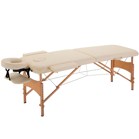 Rootz Folding Massage Table - Portable Massage Bench - Spa Salon Table - Adjustable Height - Beech Wood - 185cm x 60cm x 61-87cm Brown