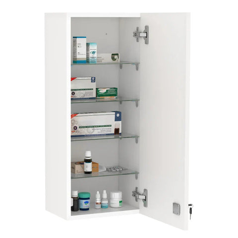 Rootz Medicijnkastje - Wandkast - Verstelbare Plank - EHBO - Kruisafsluitbaar - Badkamer - Keuken - Hal - Wit - 30 x 20 x 70 cm