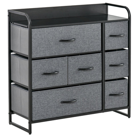 Rootz Chest of Drawers - 7 Storage Furniture - Fabric Drawers - Foldable - Black Steel Frame - 80L x 29W x 78.5H cm