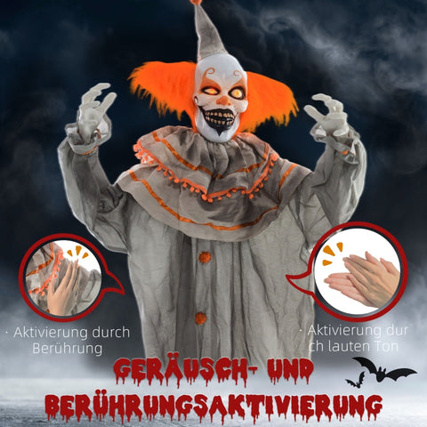 Rootz Halloween Clown Decoration - Animated Spooky Figure - Rotating Head - Glowing Eyes - Battery Operated - 65cm x 18cm x 183cm