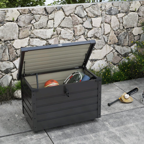 Rootz Outdoor Storage Box - Garden Box - Cushion Box - Weather Resistant - 4 Wheels - 100cm x 62cm x 65cm - Dark Gray