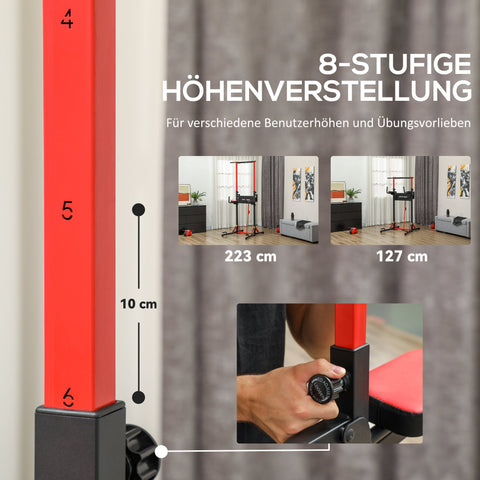 Rootz Foldable Power Tower - Pull-Up Station - Adjustable Fitness Station - Easy Assembly - 99cm x 79cm x 127-223cm